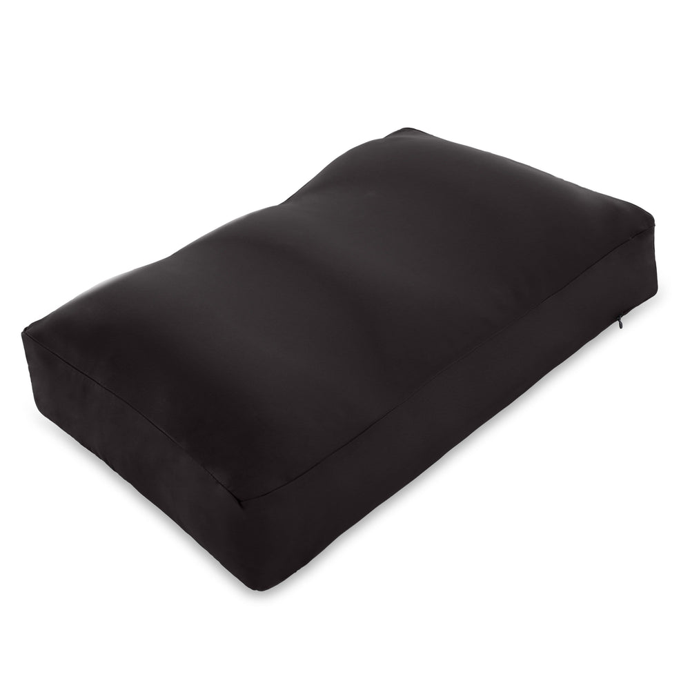 Premium Microbead Bed Pillow, Medium Extra Fluffy But Supportive - Ultra Comfortable Sleep with Silk Like Anti Aging Cover 85% spandex/ 15% nylon Breathable, Cooling Matte Black