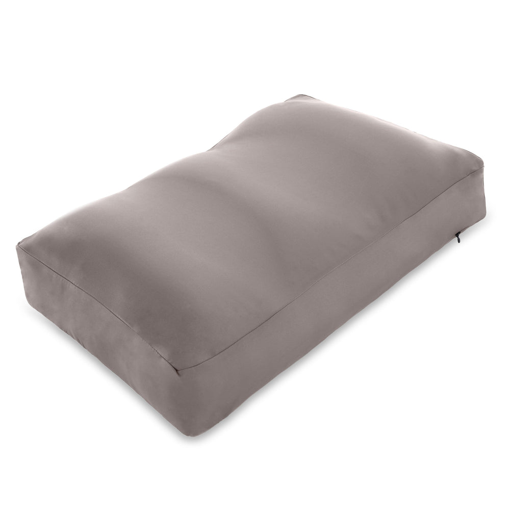 Premium Microbead Bed Pillow, Medium Extra Fluffy But Supportive - Ultra Comfortable Sleep with Silk Like Anti Aging Cover 85% spandex/ 15% nylon Breathable, Cooling Stone Gray