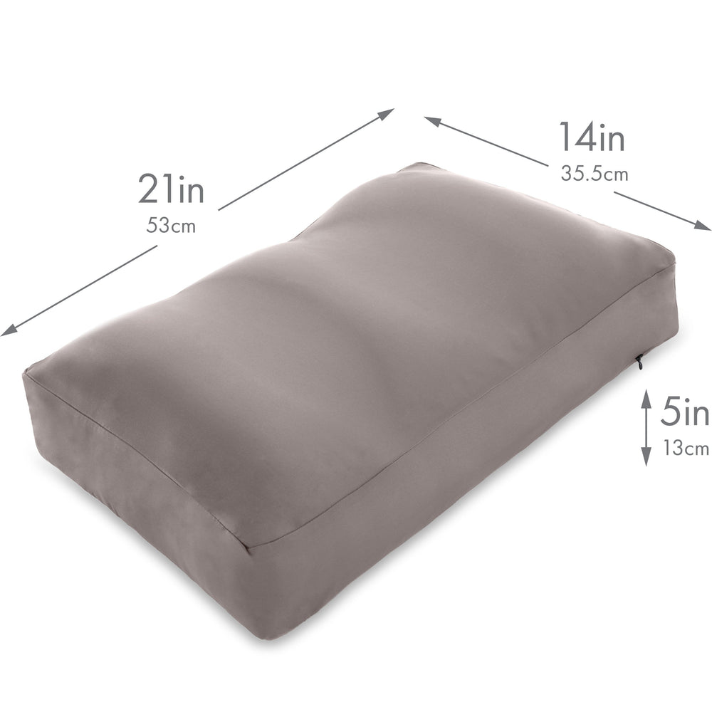 Premium Microbead Bed Pillow, Medium Extra Fluffy But Supportive - Ultra Comfortable Sleep with Silk Like Anti Aging Cover 85% spandex/ 15% nylon Breathable, Cooling Stone Gray