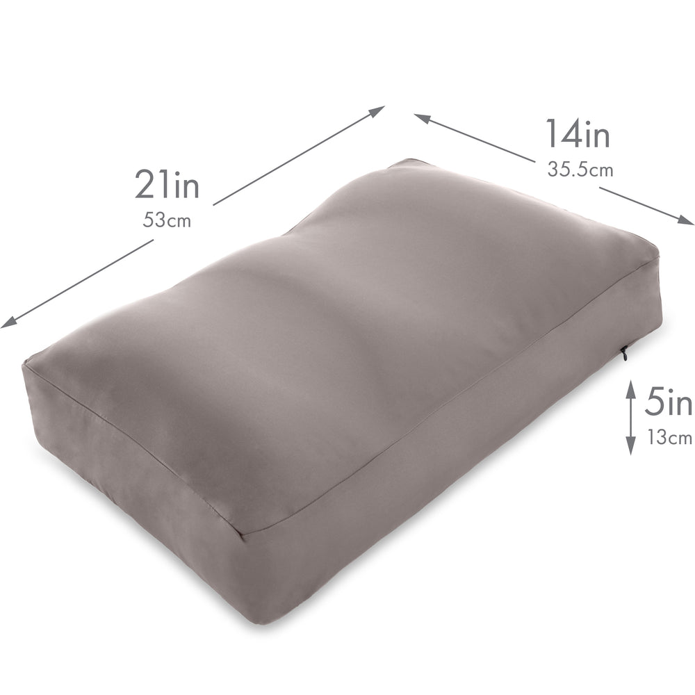 Premium Microbead Bed Pillow, Large Extra Fluffy But Supportive - Ultra Comfortable Sleep with Silk Like Anti Aging Cover 85% spandex/ 15% nylon Breathable, Cooling Barely Beige