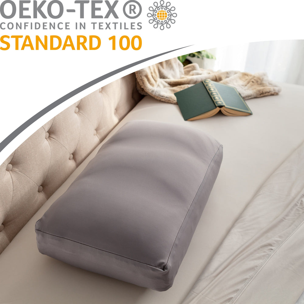 Premium Microbead Bed Pillow, Medium Extra Fluffy But Supportive - Ultra Comfortable Sleep with Silk Like Anti Aging Cover 85% spandex/ 15% nylon Breathable, Cooling Stone Gray