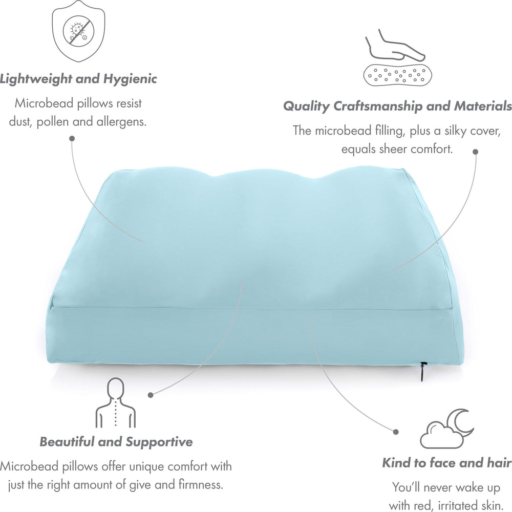 Premium Microbead Bed Pillow, Large Extra Fluffy But Supportive - Ultra Comfortable Sleep with Silk Like Anti Aging Cover 85% spandex/ 15% nylon Breathable, Cooling Stone Gray