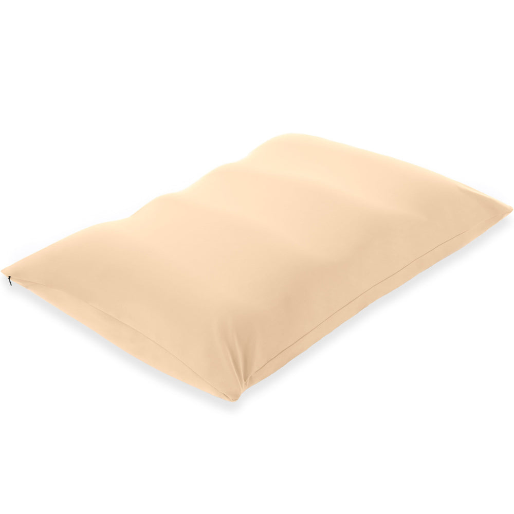 Premium Microbead Bed Pillow, X-Large Extra Fluffy But Supportive - Ultra Comfortable Sleep with Silk Like Anti Aging Cover 85% spandex/ 15% nylon Breathable, Cooling Barely Beige