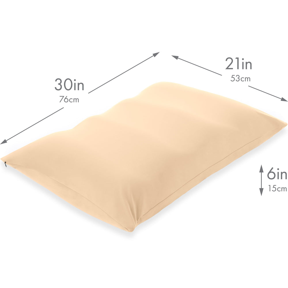 Premium Microbead Bed Pillow, X-Large Extra Fluffy But Supportive - Ultra Comfortable Sleep with Silk Like Anti Aging Cover 85% spandex/ 15% nylon Breathable, Cooling Barely Beige