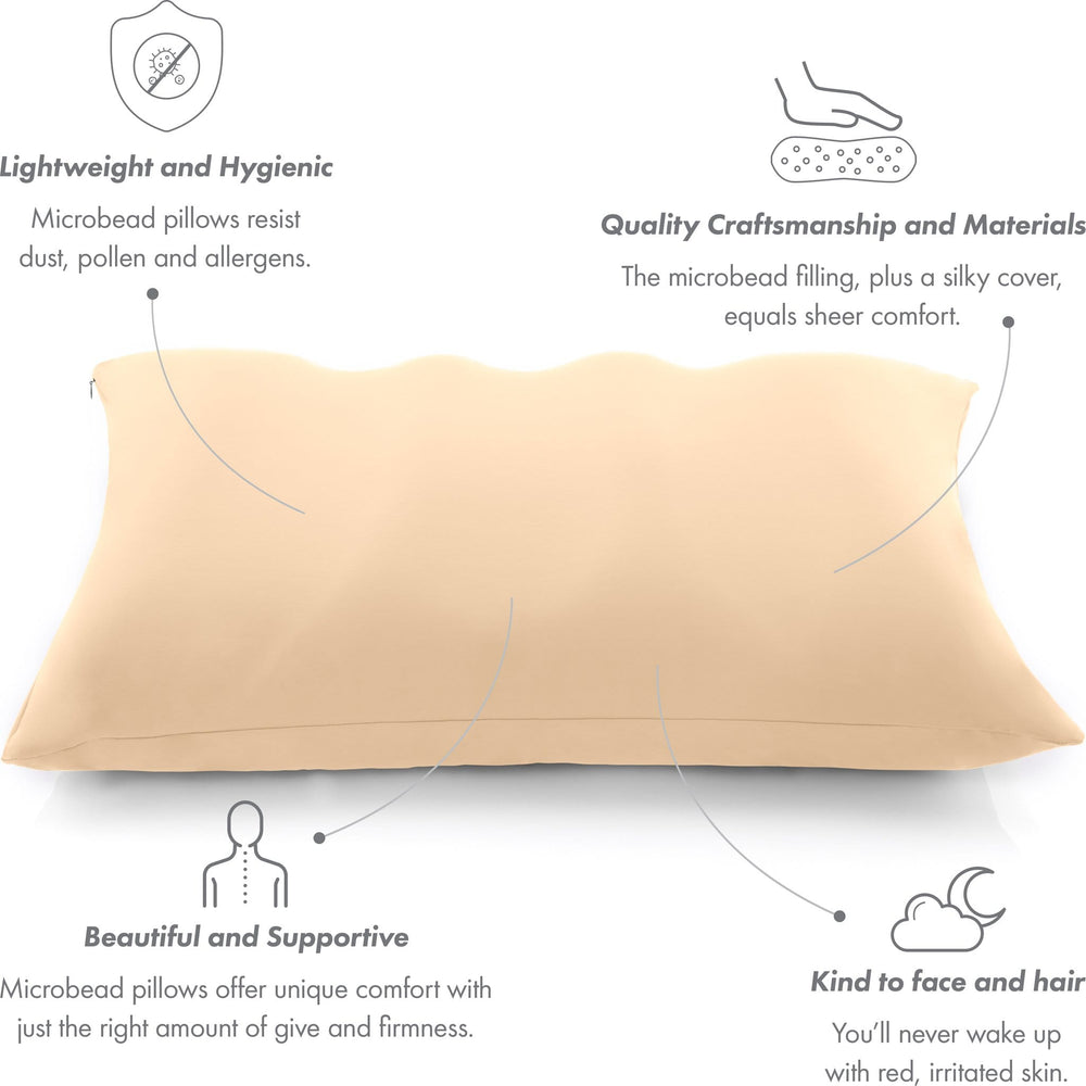 Premium Microbead Bed Pillow, X-Large Extra Fluffy But Supportive - Ultra Comfortable Sleep with Silk Like Anti Aging Cover 85% spandex/ 15% nylon Breathable, Cooling Stone Gray