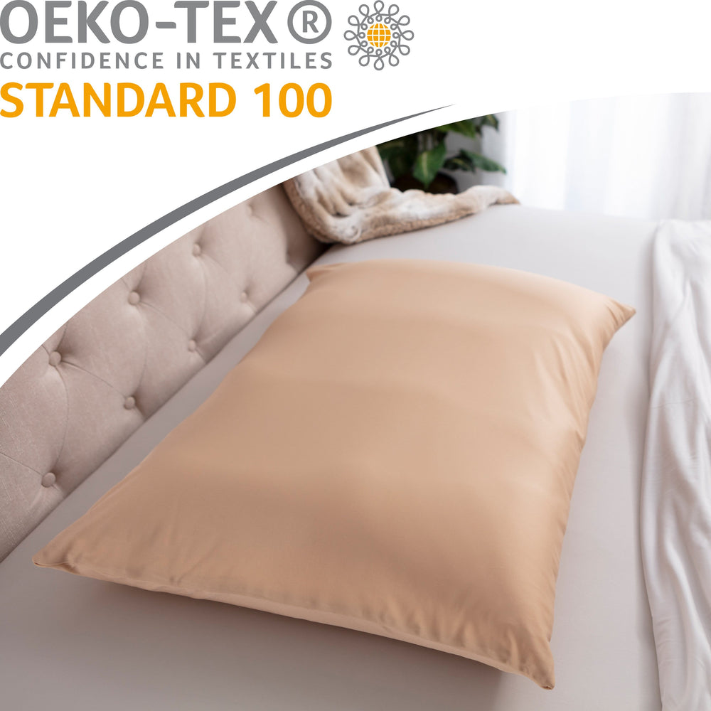 Premium Microbead Bed Pillow, X-Large Extra Fluffy But Supportive - Ultra Comfortable Sleep with Silk Like Anti Aging Cover 85% spandex/ 15% nylon Breathable, Cooling Barely Beige