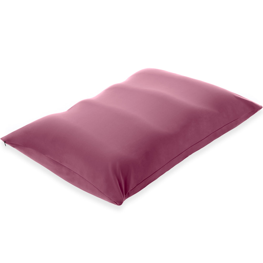 Premium Microbead Bed Pillow, Large Extra Fluffy But Supportive - Ultra Comfortable Sleep with Silk Like Anti Aging Cover 85% spandex/ 15% nylon Breathable, Cooling Burgundy Merlot