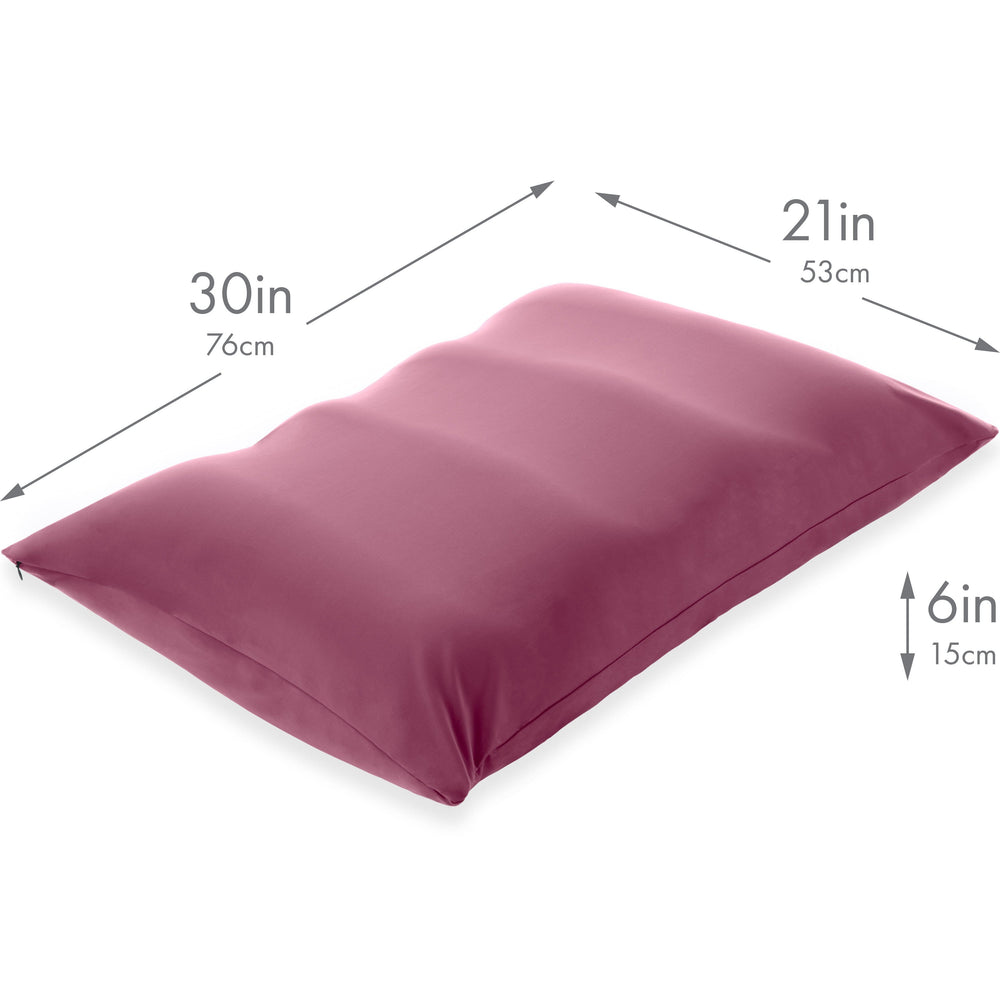 Premium Microbead Bed Pillow, X-Large Extra Fluffy But Supportive - Ultra Comfortable Sleep with Silk Like Anti Aging Cover 85% spandex/ 15% nylon Breathable, Cooling Burgundy Merlot