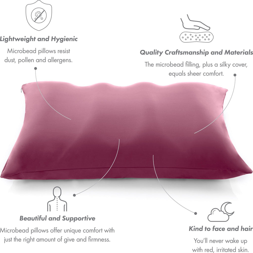 Premium Microbead Bed Pillow, Large Extra Fluffy But Supportive - Ultra Comfortable Sleep with Silk Like Anti Aging Cover 85% spandex/ 15% nylon Breathable, Cooling Stone Gray