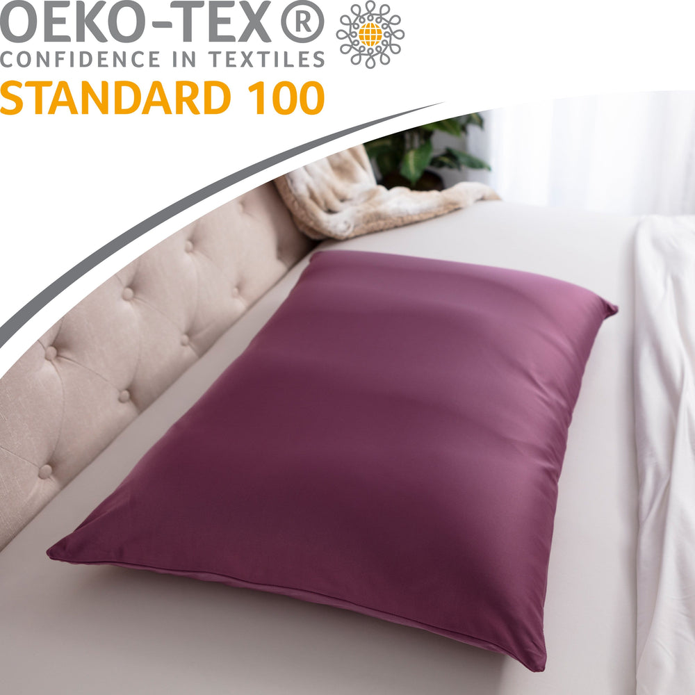 Premium Microbead Bed Pillow, X-Large Extra Fluffy But Supportive - Ultra Comfortable Sleep with Silk Like Anti Aging Cover 85% spandex/ 15% nylon Breathable, Cooling Burgundy Merlot