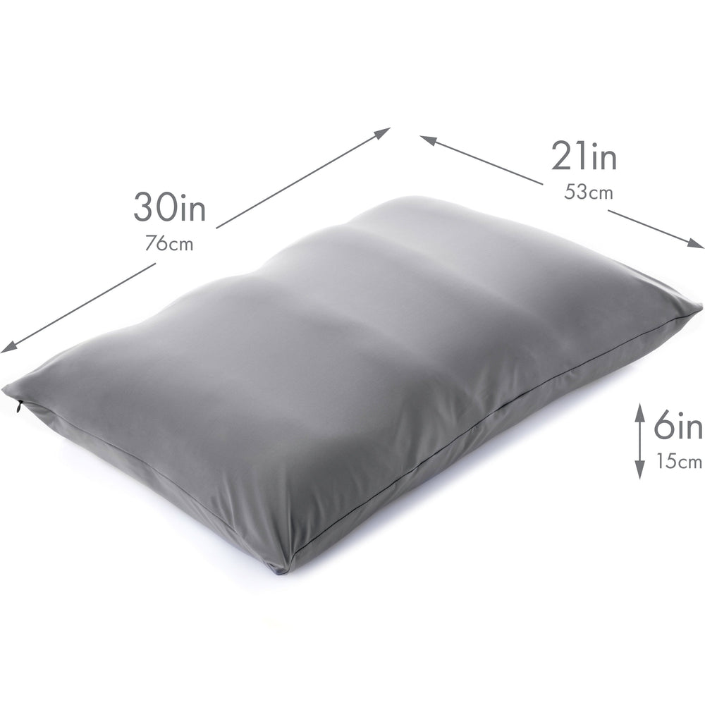 Premium Microbead Bed Pillow, X-Large Extra Fluffy But Supportive - Ultra Comfortable Sleep with Silk Like Anti Aging Cover 85% spandex/ 15% nylon Breathable, Cooling Dark Grey