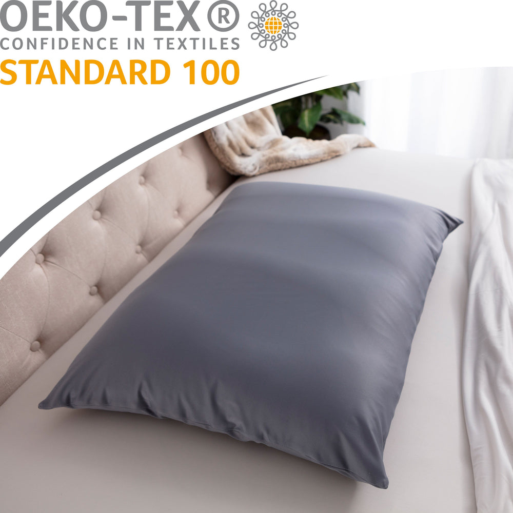Premium Microbead Bed Pillow, X-Large Extra Fluffy But Supportive - Ultra Comfortable Sleep with Silk Like Anti Aging Cover 85% spandex/ 15% nylon Breathable, Cooling Dark Grey