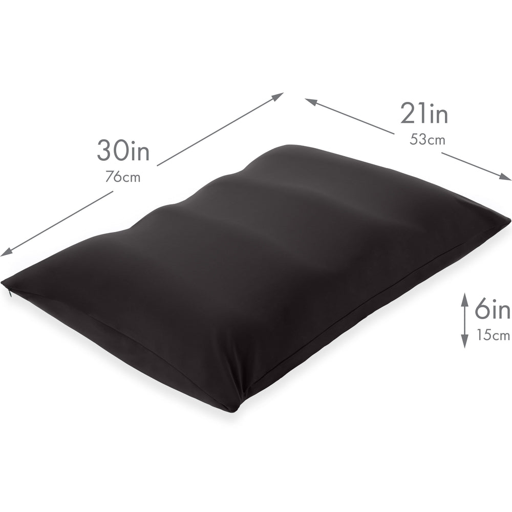 Premium Microbead Bed Pillow, X-Large Extra Fluffy But Supportive - Ultra Comfortable Sleep with Silk Like Anti Aging Cover 85% spandex/ 15% nylon Breathable, Cooling Matte Black