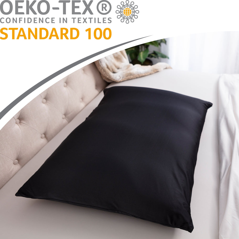 Premium Microbead Bed Pillow, X-Large Extra Fluffy But Supportive - Ultra Comfortable Sleep with Silk Like Anti Aging Cover 85% spandex/ 15% nylon Breathable, Cooling Matte Black