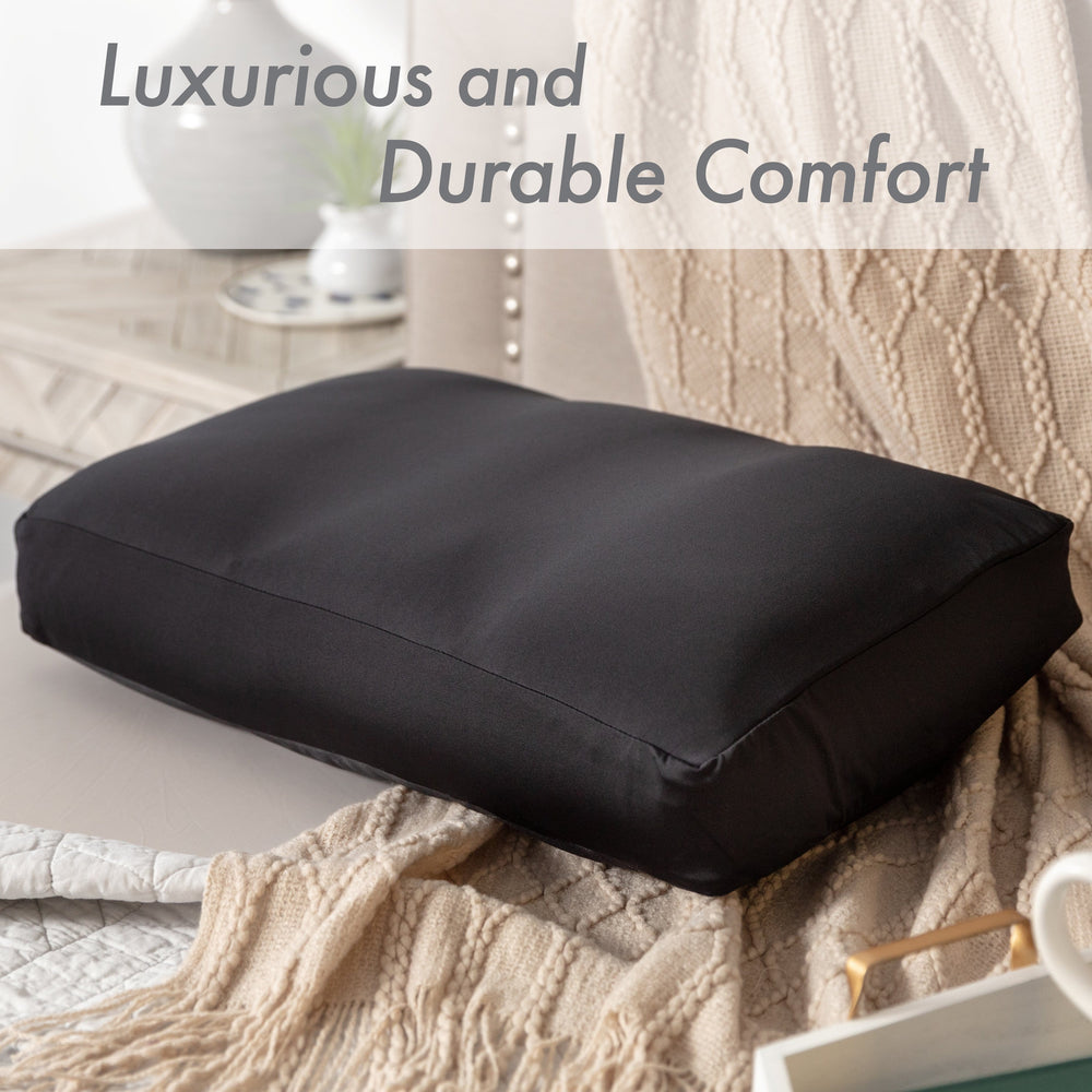 Premium Microbead Bed Pillow, X-Large Extra Fluffy But Supportive - Ultra Comfortable Sleep with Silk Like Anti Aging Cover 85% spandex/ 15% nylon Breathable, Cooling Matte Black