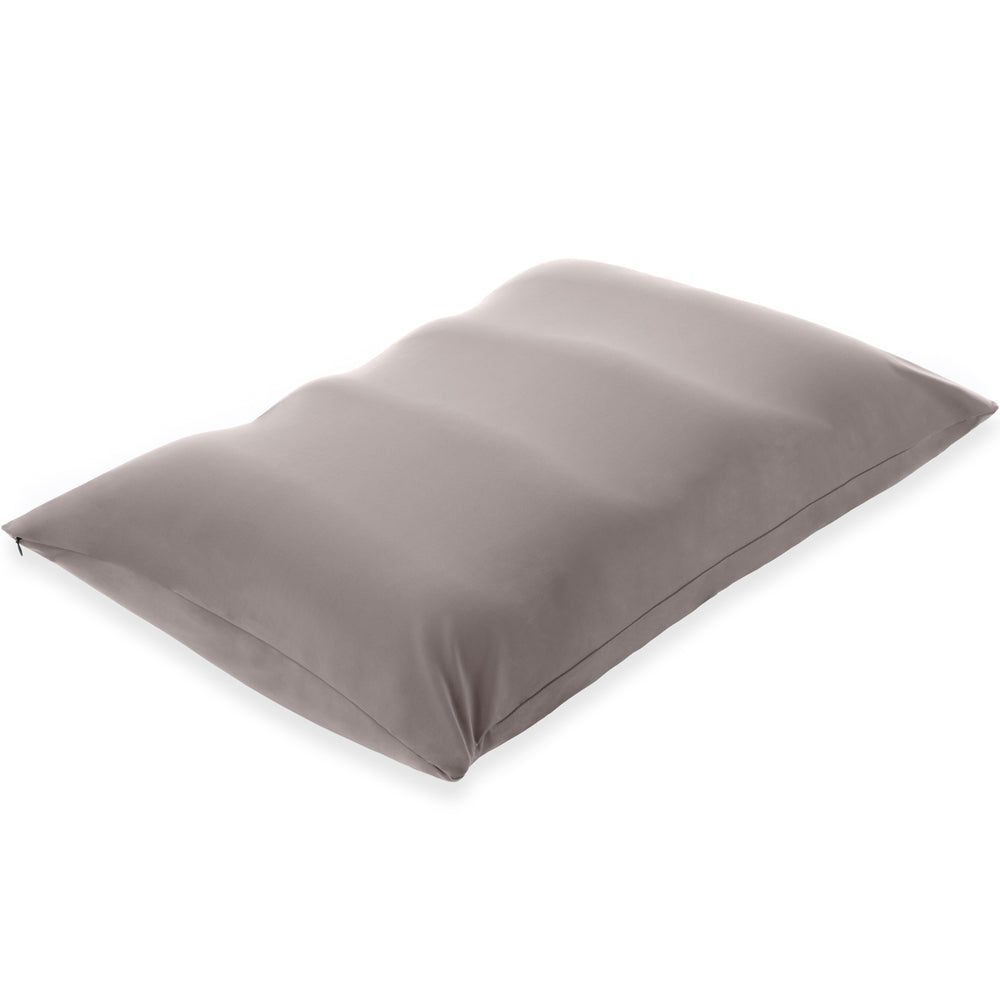 Premium Microbead Bed Pillow, Small Extra Fluffy But Supportive - Ultra Comfortable Sleep with Silk Like Anti Aging Cover 85% spandex/ 15% nylon Breathable, Cooling Barely Beige