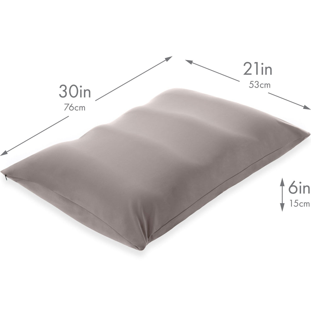 Premium Microbead Bed Pillow, Large Extra Fluffy But Supportive - Ultra Comfortable Sleep with Silk Like Anti Aging Cover 85% spandex/ 15% nylon Breathable, Cooling Stone Gray