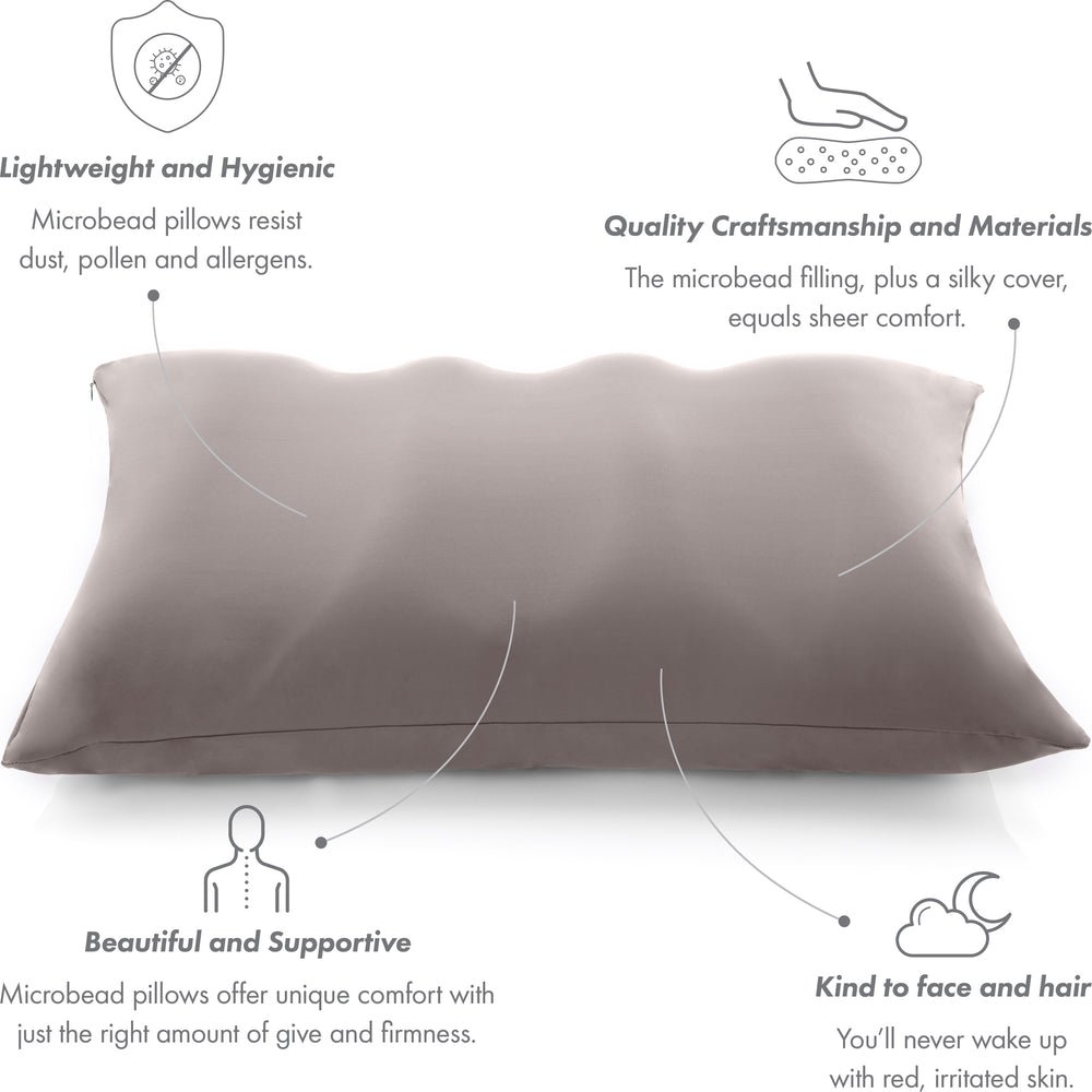 Premium Microbead Bed Pillow, Large Extra Fluffy But Supportive - Ultra Comfortable Sleep with Silk Like Anti Aging Cover 85% spandex/ 15% nylon Breathable, Cooling Burgundy Merlot