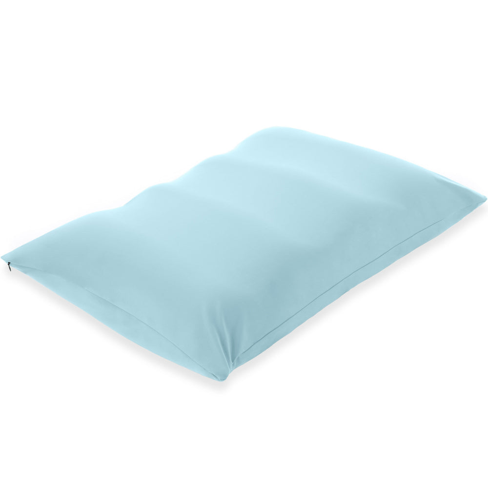 Premium Microbead Bed Pillow, Large Extra Fluffy But Supportive - Ultra Comfortable Sleep with Silk Like Anti Aging Cover 85% spandex/ 15% nylon Breathable, Cooling Sweet Baby Blue