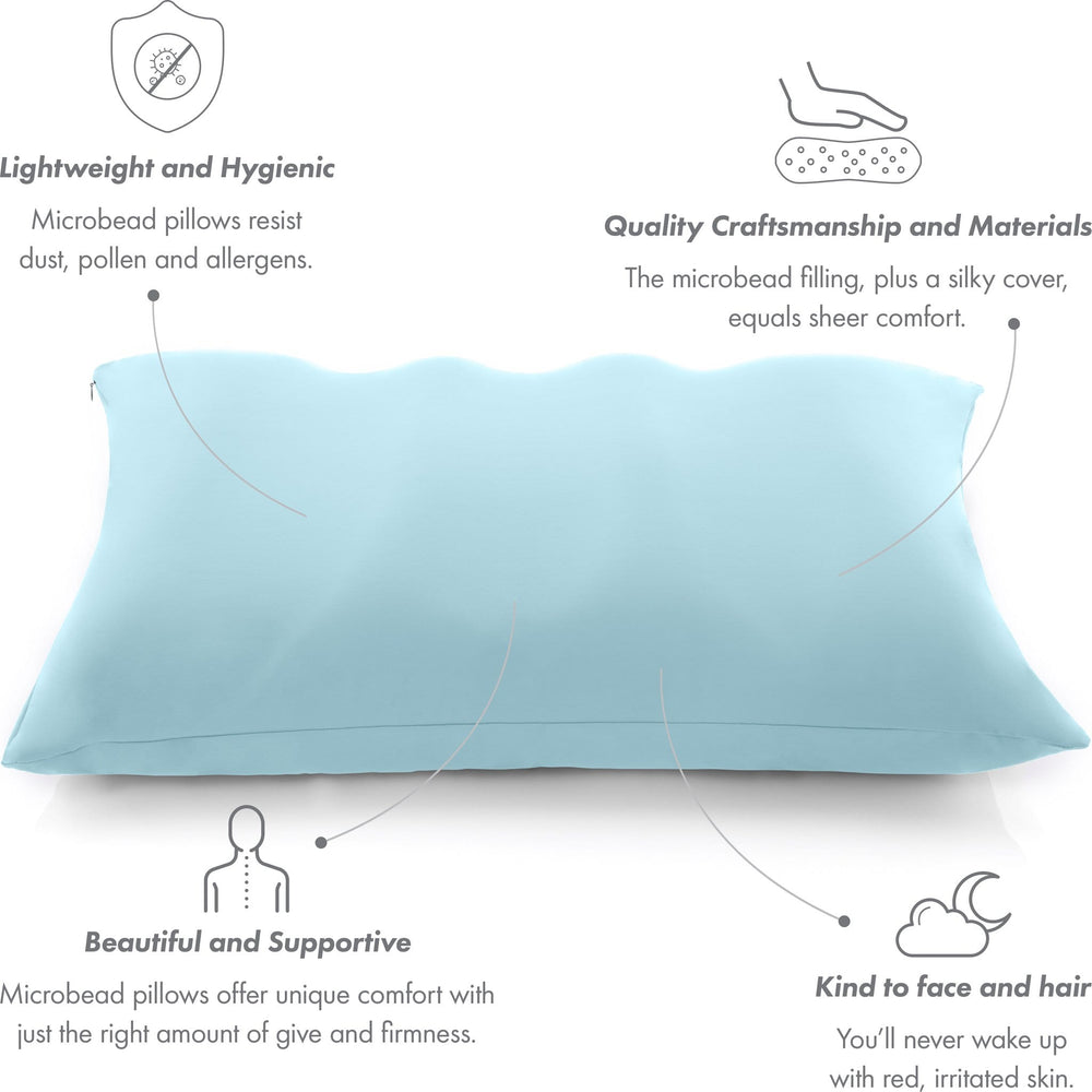 Premium Microbead Bed Pillow, Large Extra Fluffy But Supportive - Ultra Comfortable Sleep with Silk Like Anti Aging Cover 85% spandex/ 15% nylon Breathable, Cooling Stone Gray