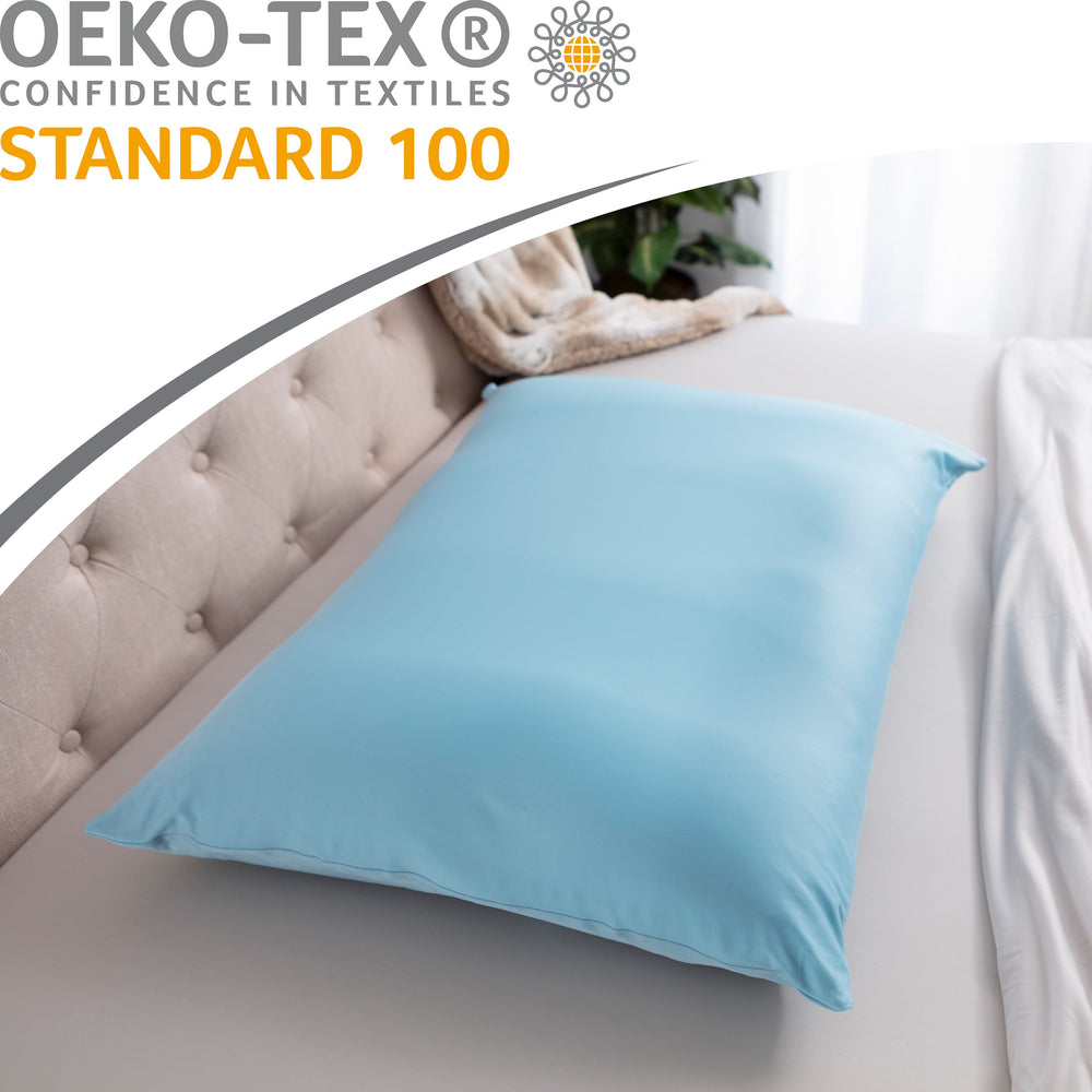 Premium Microbead Bed Pillow, X-Large Extra Fluffy But Supportive - Ultra Comfortable Sleep with Silk Like Anti Aging Cover 85% spandex/ 15% nylon Breathable, Cooling Sweet Baby Blue