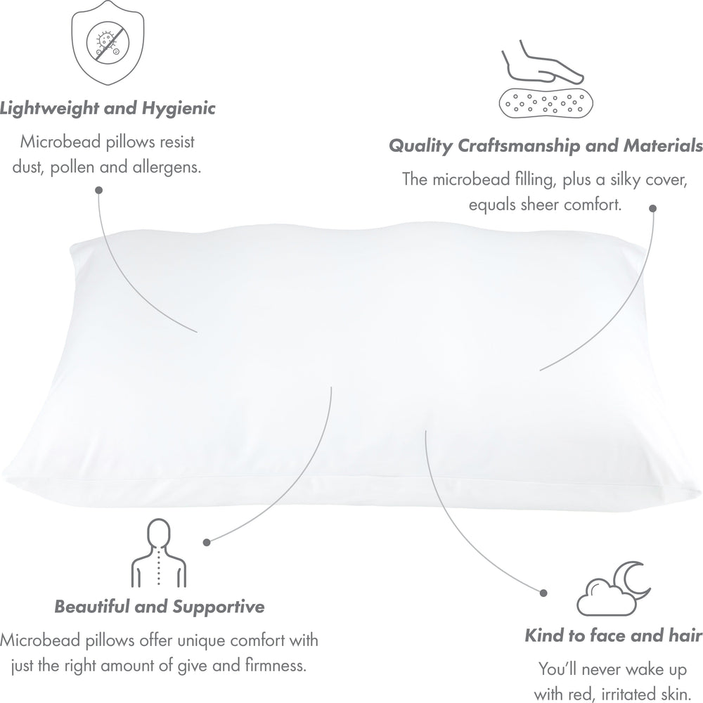 Premium Microbead Bed Pillow, X-Large Extra Fluffy But Supportive - Ultra Comfortable Sleep with Silk Like Anti Aging Cover 85% spandex/ 15% nylon Breathable, Cooling Barely Beige