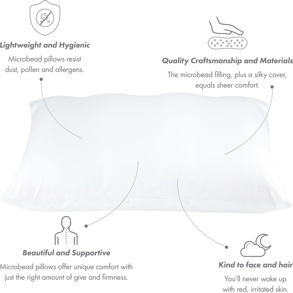 Cover Only for Premium Microbead Bed Pillow, Large Extra Smooth  - Ultra Comfortable Sleep with Silk Like Anti Aging Cover 85% spandex/ 15% nylon Breathable, Cooling White