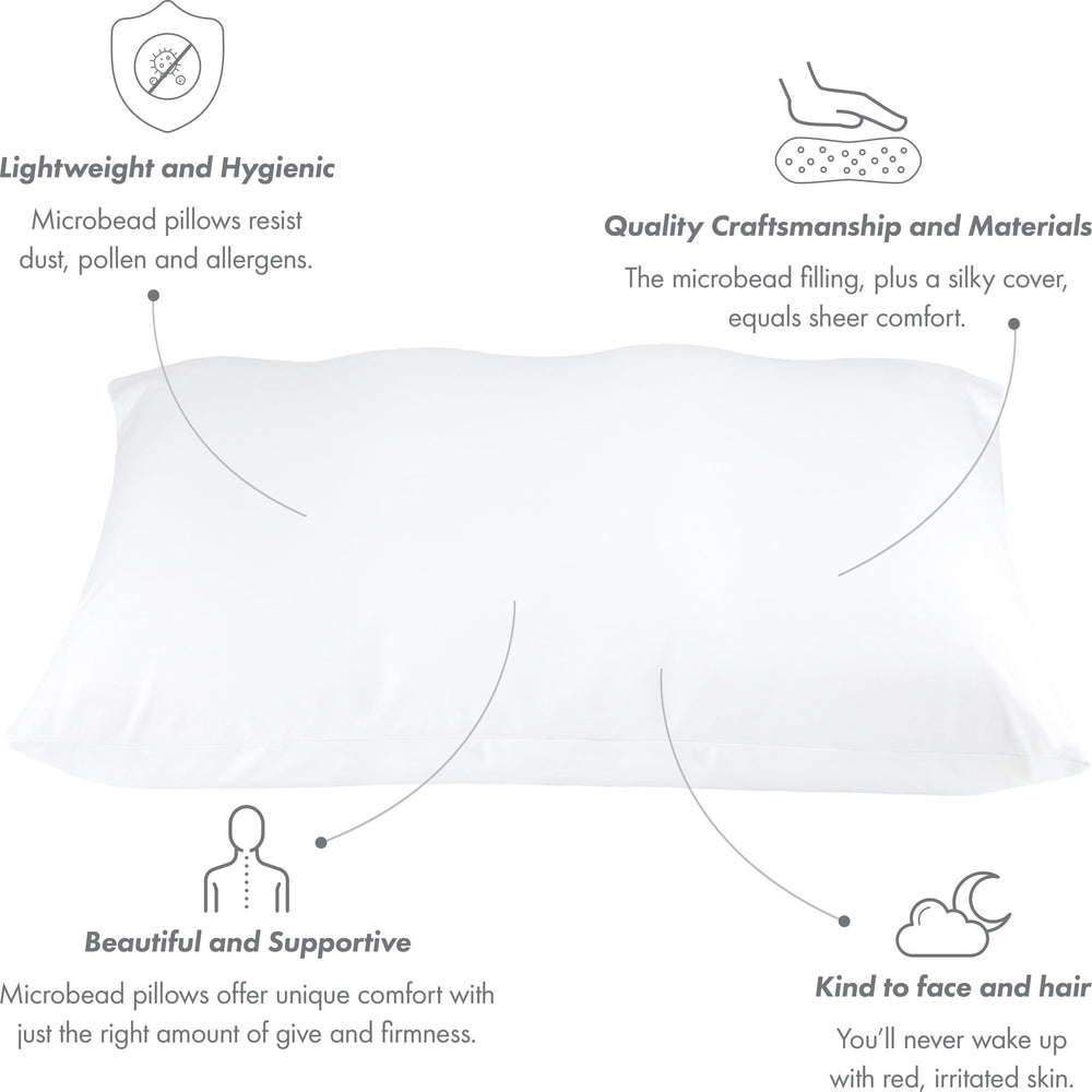 Premium Microbead Bed Pillow, Large Extra Fluffy But Supportive - Ultra Comfortable Sleep with Silk Like Anti Aging Cover 85% spandex/ 15% nylon Breathable, Cooling Stone Gray