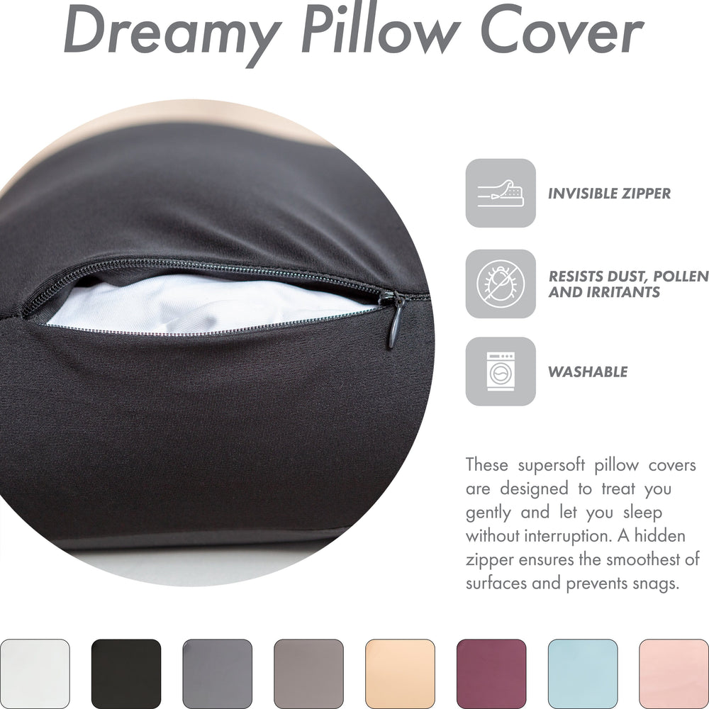 Cover Only for Premium Microbead Bed Pillow, Large Extra Smooth  - Ultra Comfortable Sleep with Silk Like Anti Aging Cover 85% spandex/ 15% nylon Breathable, Cooling Matte Black