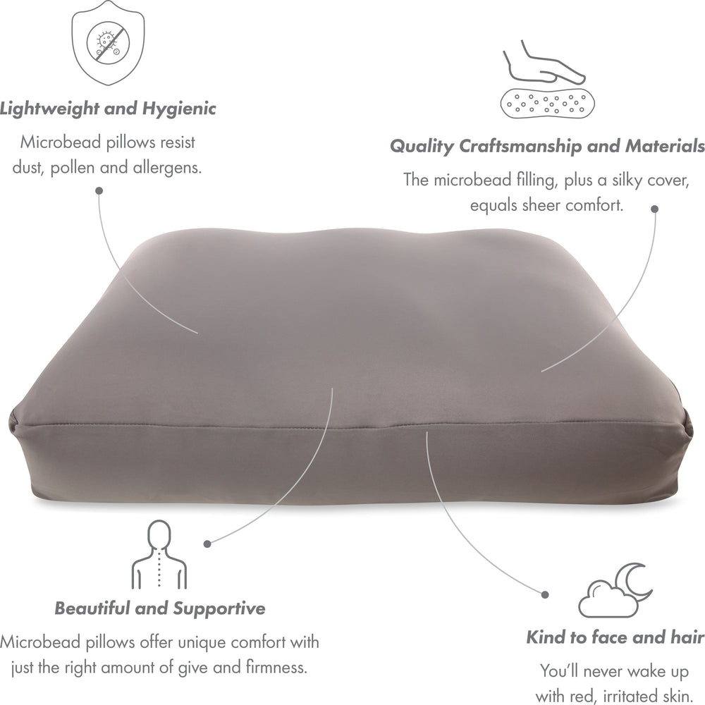 Cover Only for Premium Microbead Bed Pillow, Large Extra Smooth  - Ultra Comfortable Sleep with Silk Like Anti Aging Cover 85% spandex/ 15% nylon Breathable, Cooling Stone Grey