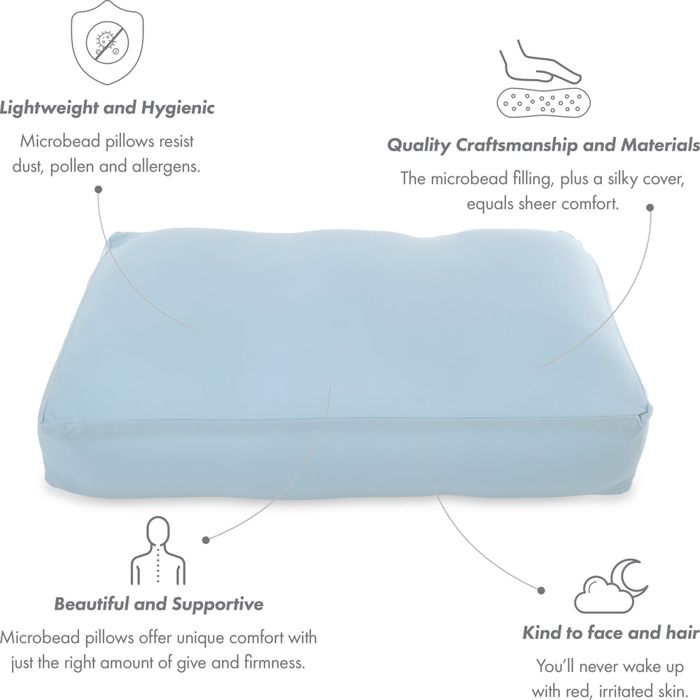 Premium Microbead Bed Pillow, Small Extra Fluffy But Supportive - Ultra Comfortable Sleep with Silk Like Anti Aging Cover 85% spandex/ 15% nylon Breathable, Cooling Barely Beige