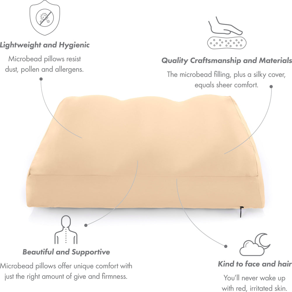 Cover Only for Premium Microbead Bed Pillow, Medium Extra Smooth  - Ultra Comfortable Sleep with Silk Like Anti Aging Cover 85% spandex/ 15% nylon Breathable, Cooling Barely Beige