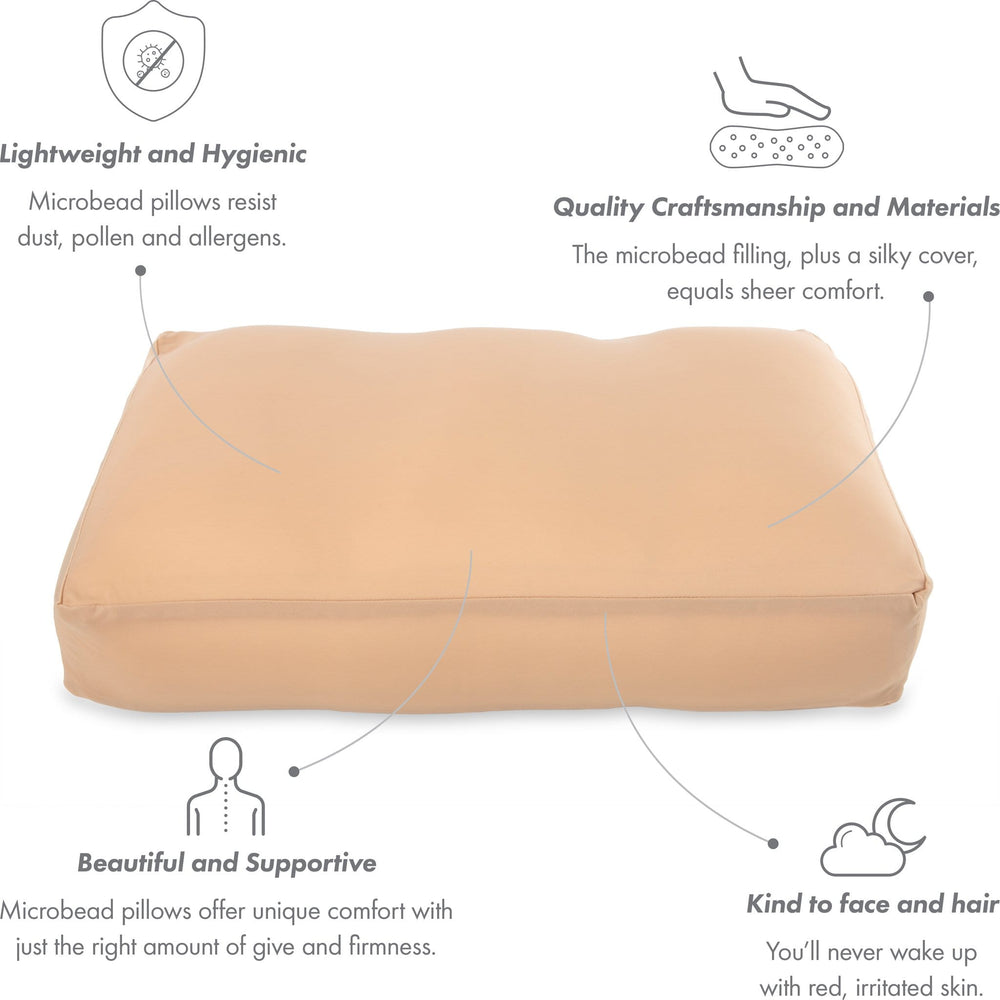 Premium Microbead Bed Pillow, Large Extra Fluffy But Supportive - Ultra Comfortable Sleep with Silk Like Anti Aging Cover 85% spandex/ 15% nylon Breathable, Cooling Stone Gray