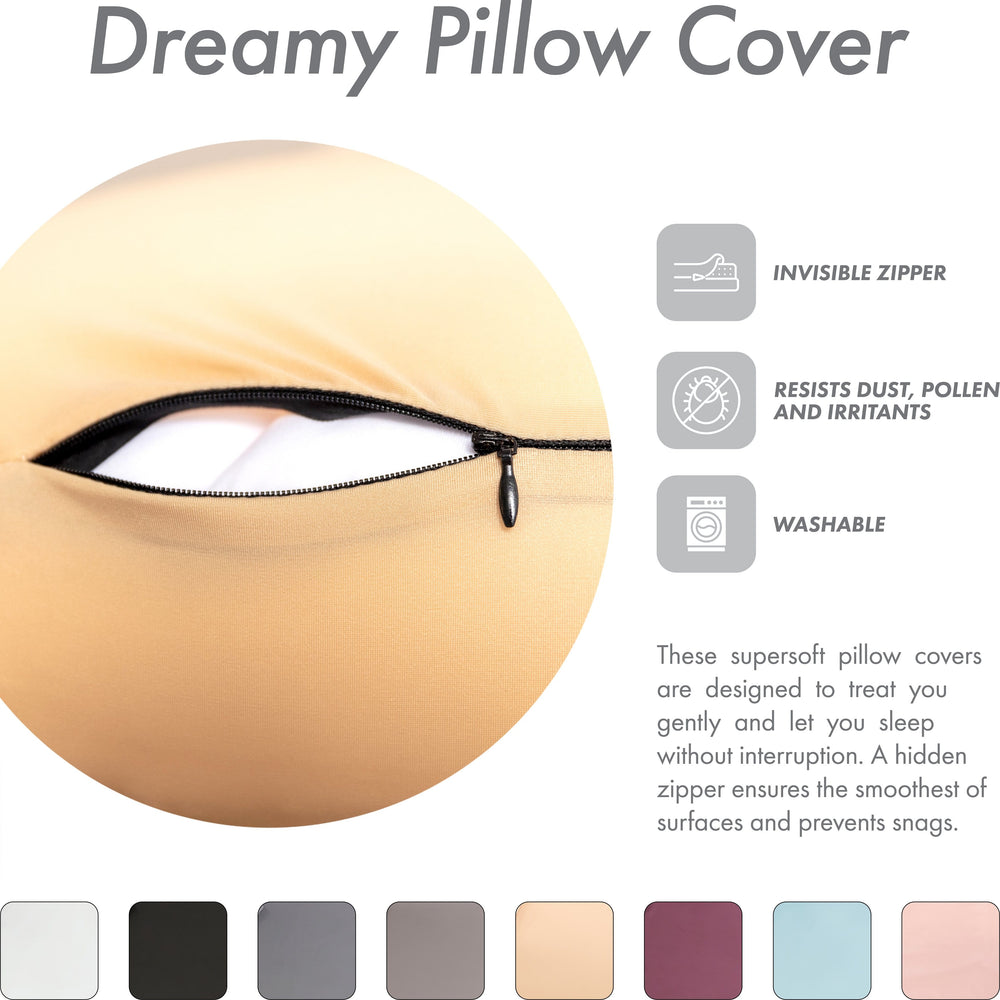 Cover Only for Premium Microbead Bed Pillow, Medium Extra Smooth  - Ultra Comfortable Sleep with Silk Like Anti Aging Cover 85% spandex/ 15% nylon Breathable, Cooling Barely Beige