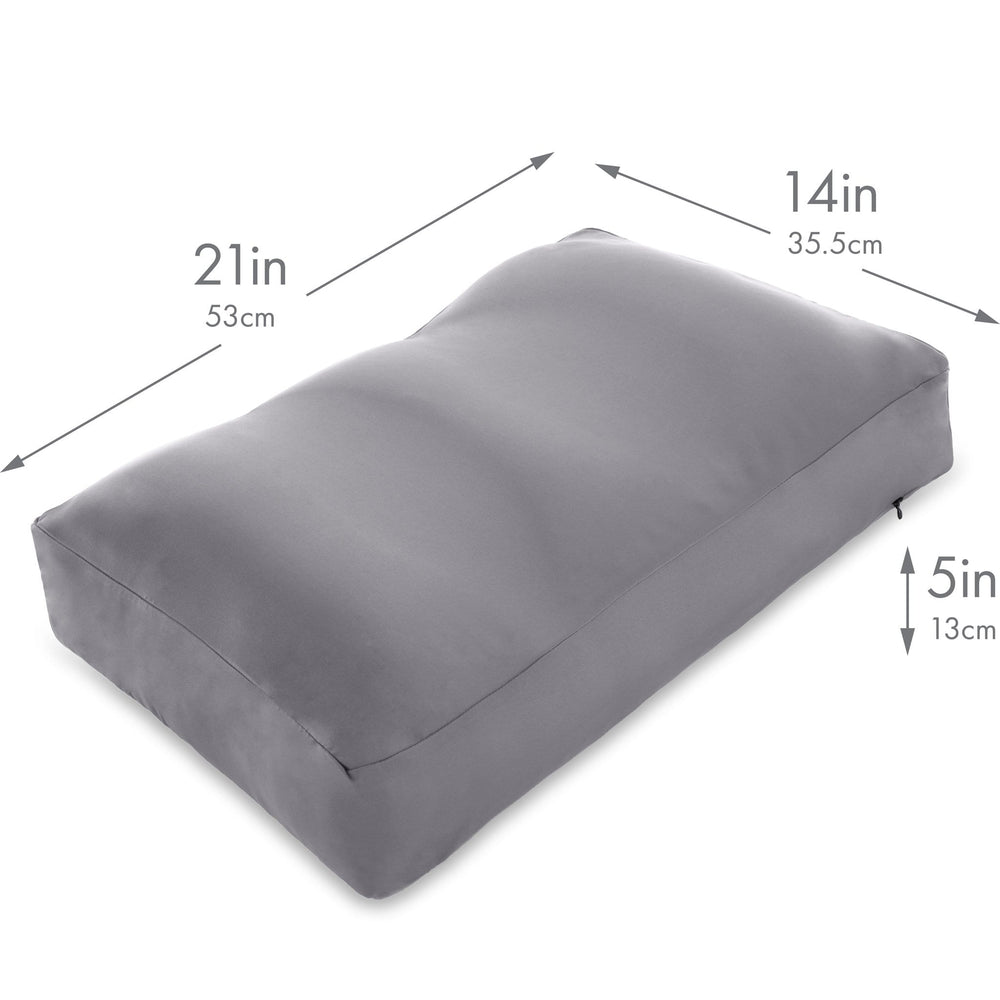 Premium Microbead Bed Pillow, X-Large Extra Fluffy But Supportive - Ultra Comfortable Sleep with Silk Like Anti Aging Cover 85% spandex/ 15% nylon Breathable, Cooling Stone Gray