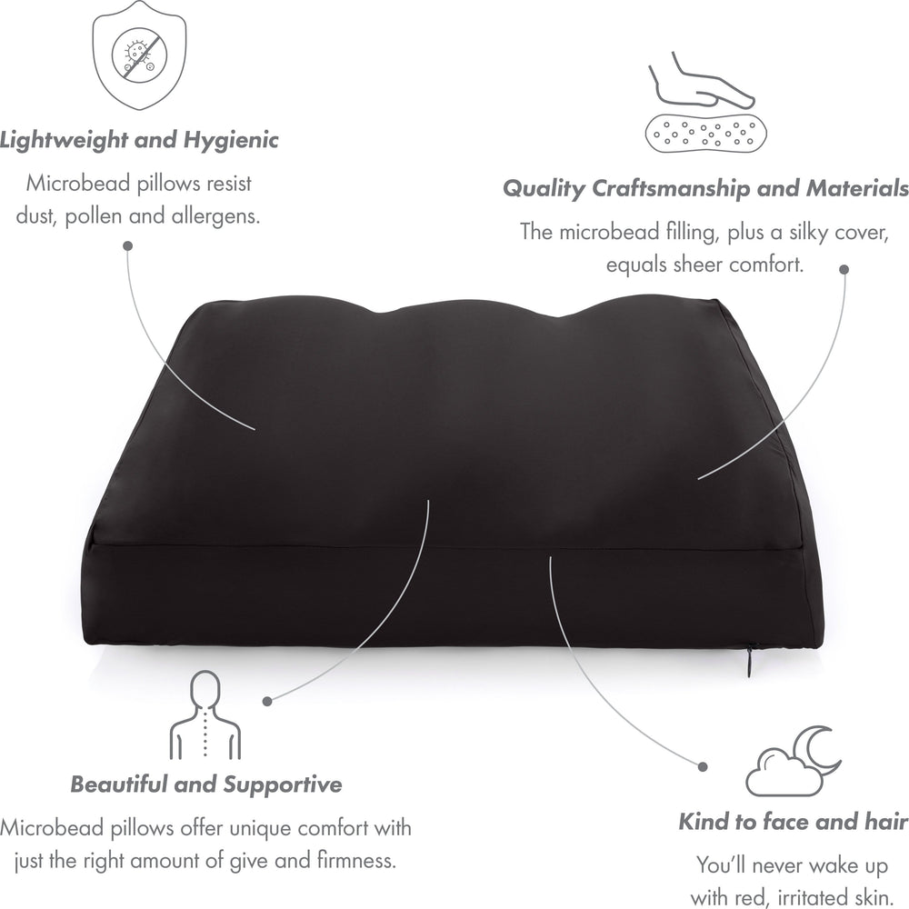 Cover Only for Premium Microbead Bed Pillow, Medium Extra Smooth  - Ultra Comfortable Sleep with Silk Like Anti Aging Cover 85% spandex/ 15% nylon Breathable, Cooling Matte Black