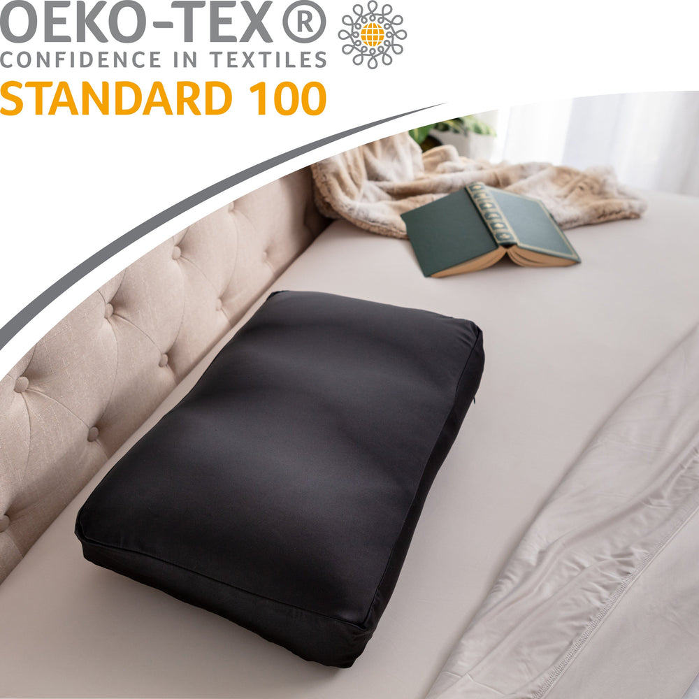 Cover Only for Premium Microbead Bed Pillow, Medium Extra Smooth  - Ultra Comfortable Sleep with Silk Like Anti Aging Cover 85% spandex/ 15% nylon Breathable, Cooling Matte Black