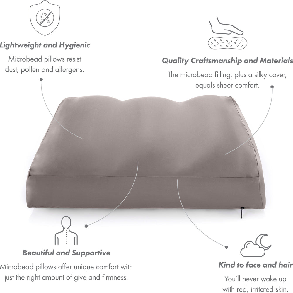 Cover Only for Premium Microbead Bed Pillow, Medium Extra Smooth  - Ultra Comfortable Sleep with Silk Like Anti Aging Cover 85% spandex/ 15% nylon Breathable, Cooling Stone Grey