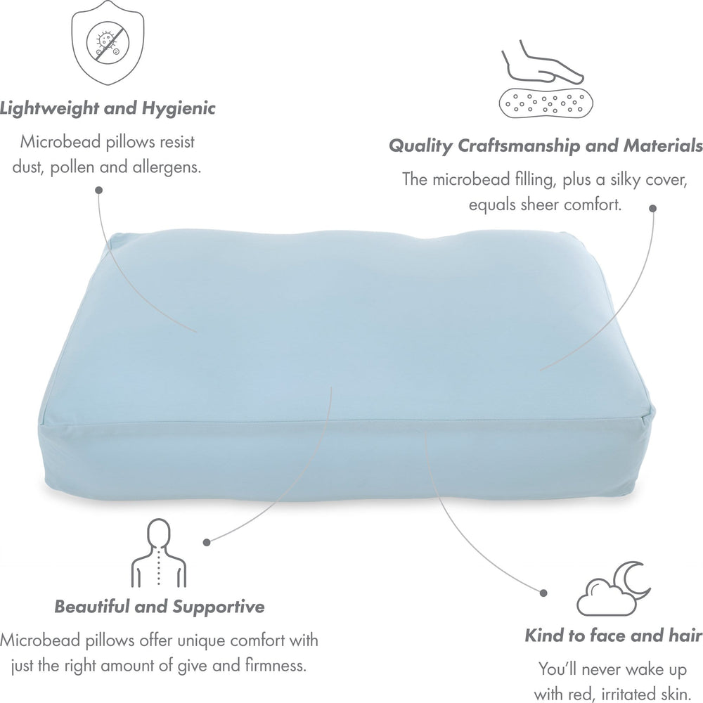 Premium Microbead Bed Pillow, X-Large Extra Fluffy But Supportive - Ultra Comfortable Sleep with Silk Like Anti Aging Cover 85% spandex/ 15% nylon Breathable, Cooling Stone Gray