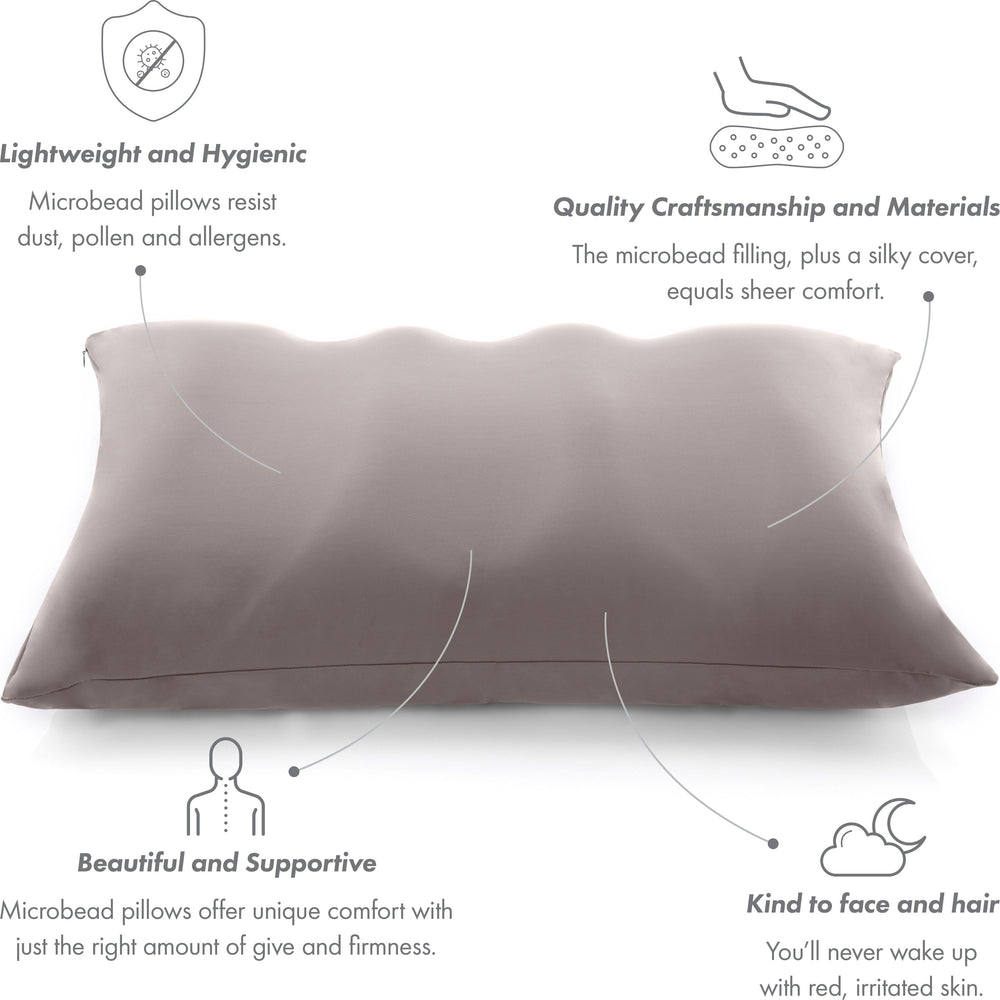 Cover Only for Premium Microbead Bed Pillow, X-Large Extra Smooth  - Ultra Comfortable Sleep with Silk Like Anti Aging Cover 85% spandex/ 15% nylon Breathable, Cooling Stone Grey