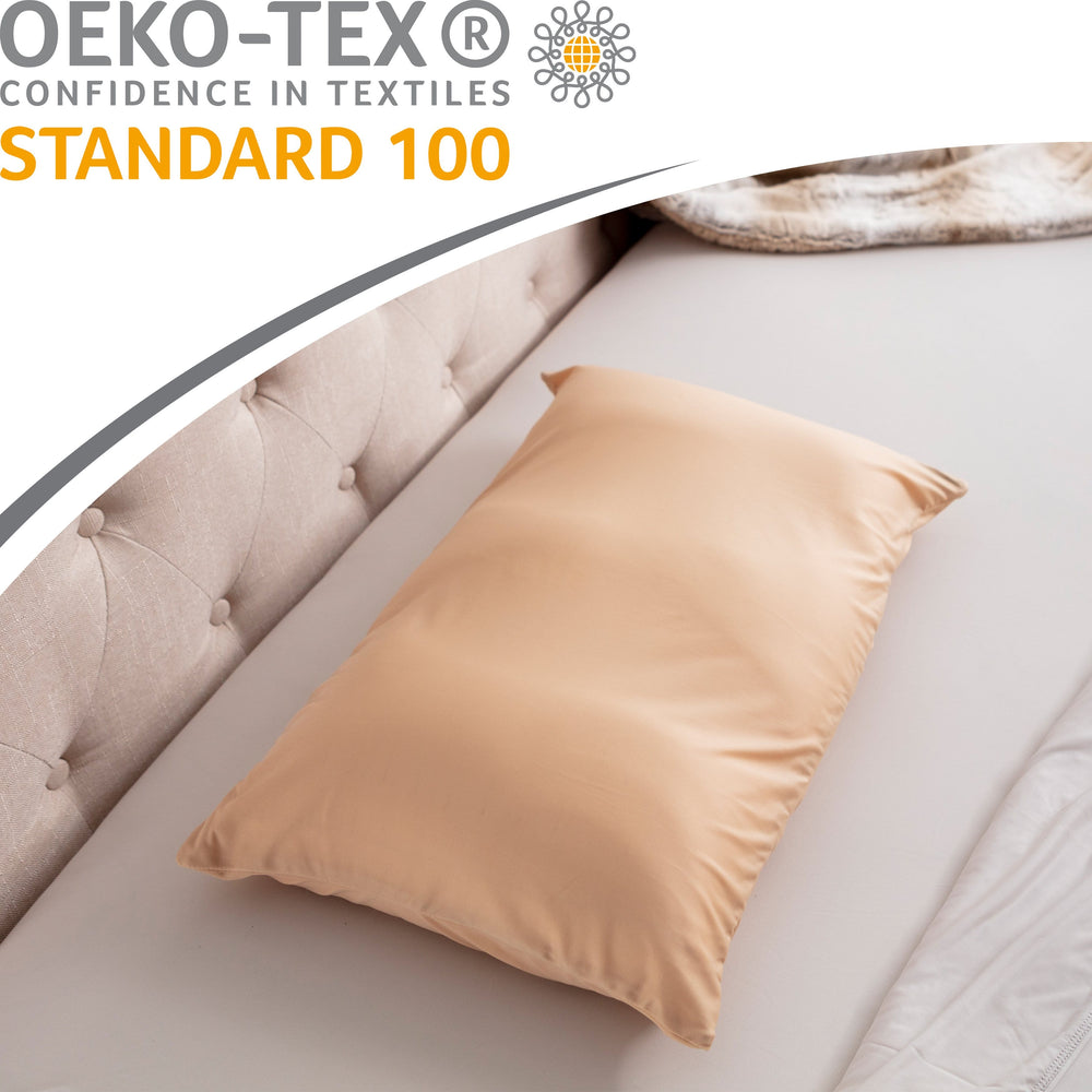 Cover Only for Premium Microbead Bed Pillow, Small Extra Smooth  - Ultra Comfortable Sleep with Silk Like Anti Aging Cover 85% spandex/ 15% nylon Breathable, Cooling Barely Beige