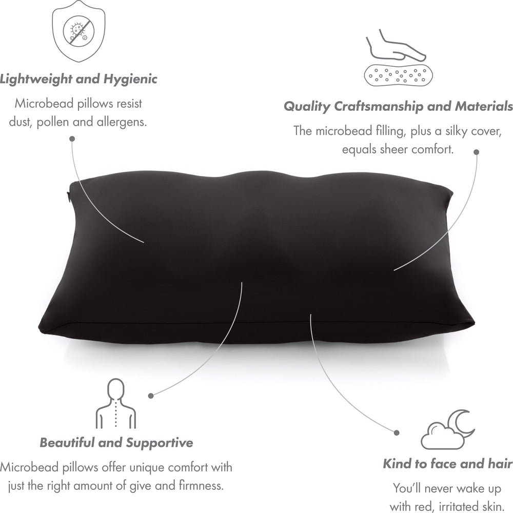 Cover Only for Premium Microbead Bed Pillow, Small Extra Smooth  - Ultra Comfortable Sleep with Silk Like Anti Aging Cover 85% spandex/ 15% nylon Breathable, Cooling Matte Black