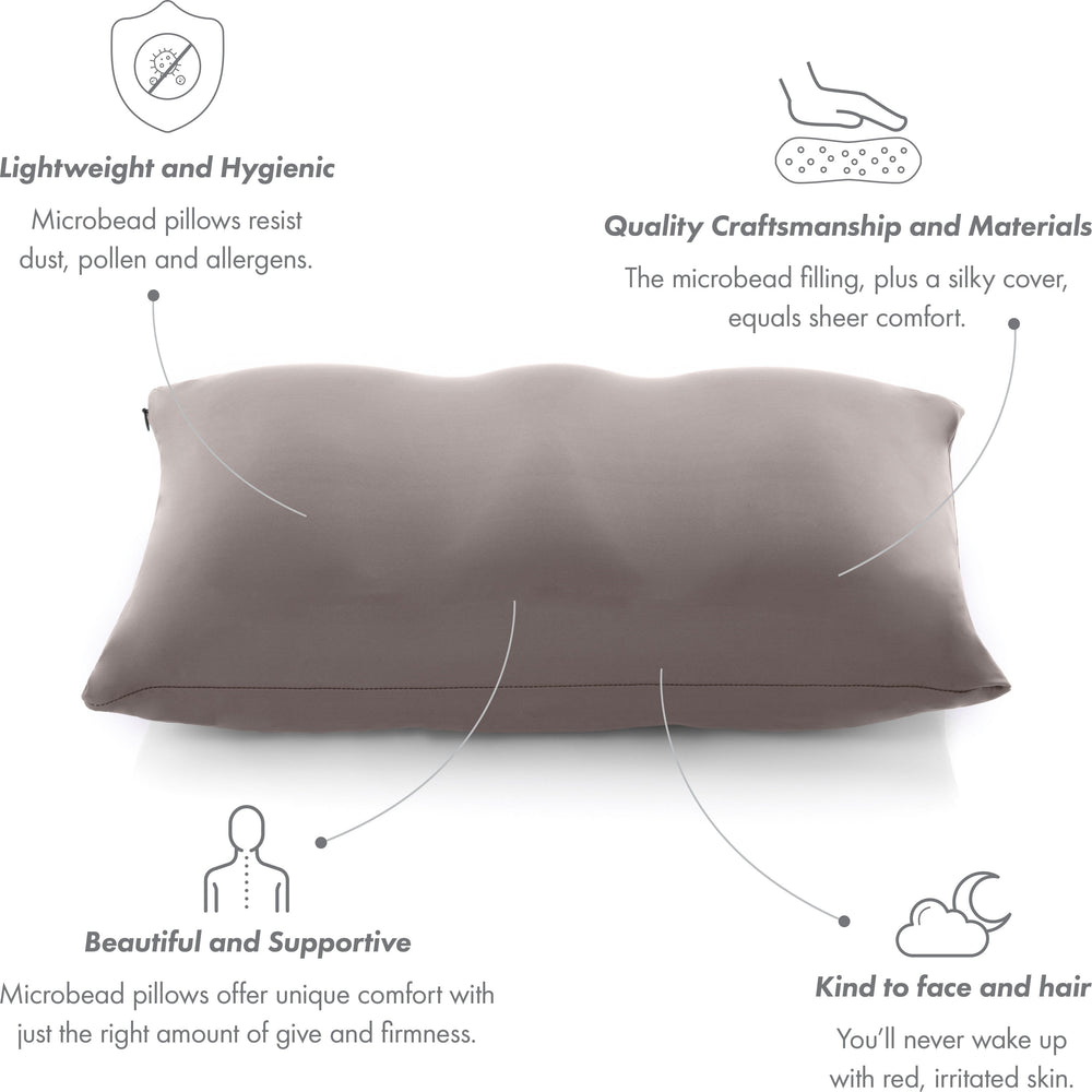 Cover Only for Premium Microbead Bed Pillow, Small Extra Smooth  - Ultra Comfortable Sleep with Silk Like Anti Aging Cover 85% spandex/ 15% nylon Breathable, Cooling Stone Grey