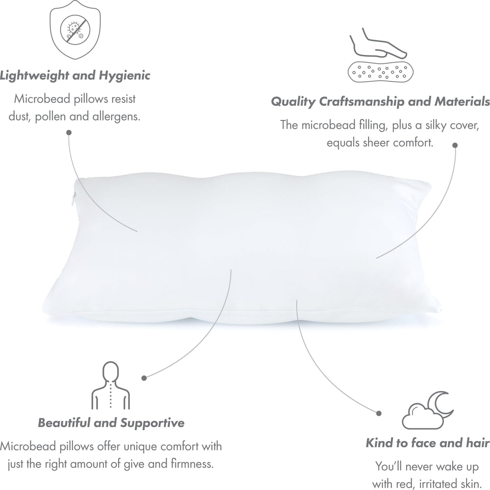 Cover Only for Premium Microbead Bed Pillow, Small Extra Smooth  - Ultra Comfortable Sleep with Silk Like Anti Aging Cover 85% spandex/ 15% nylon Breathable, Cooling White