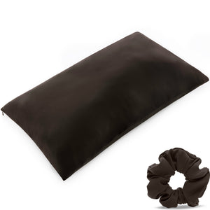 Ultra Silk Like Beauty Pillow Cover - Blend of 85% Nylon and 15% Spandex Means This Cover Is Designed to Keep Hair Tangle Free and Helps Skin - Bonus Matching Hair Scrunchie, Matte Black, King