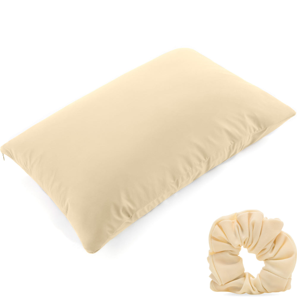 Ultra Silk Like Beauty Pillow Cover - Blend of 85% Nylon and 15% Spandex Means This Cover Is Designed to Keep Hair Tangle Free and Helps Skin - Bonus Matching Hair Scrunchie, Off Cream, King