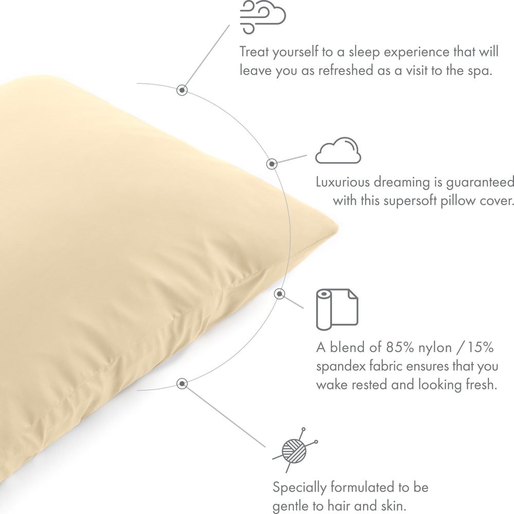 Ultra Silk Like Beauty Pillow Cover - Blend of 85% Nylon and 15% Spandex Means This Cover Is Designed to Keep Hair Tangle Free and Helps Skin - Bonus Matching Hair Scrunchie, Off Cream, King