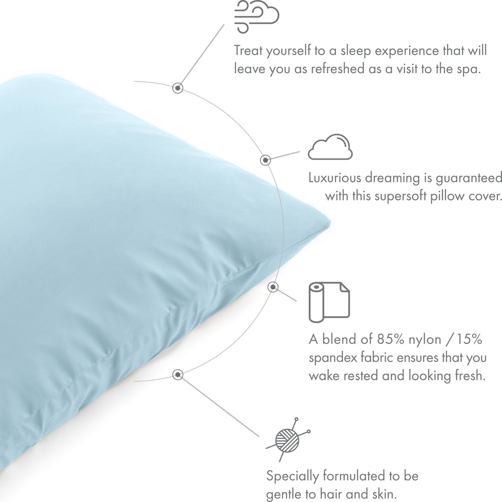 Ultra Silk Like Beauty Pillow Cover - Blend of 85% Nylon and 15% Spandex Means This Cover Is Designed to Keep Hair Tangle Free and Helps Skin - Bonus Matching Hair Scrunchie, Sweat Baby Blue, King