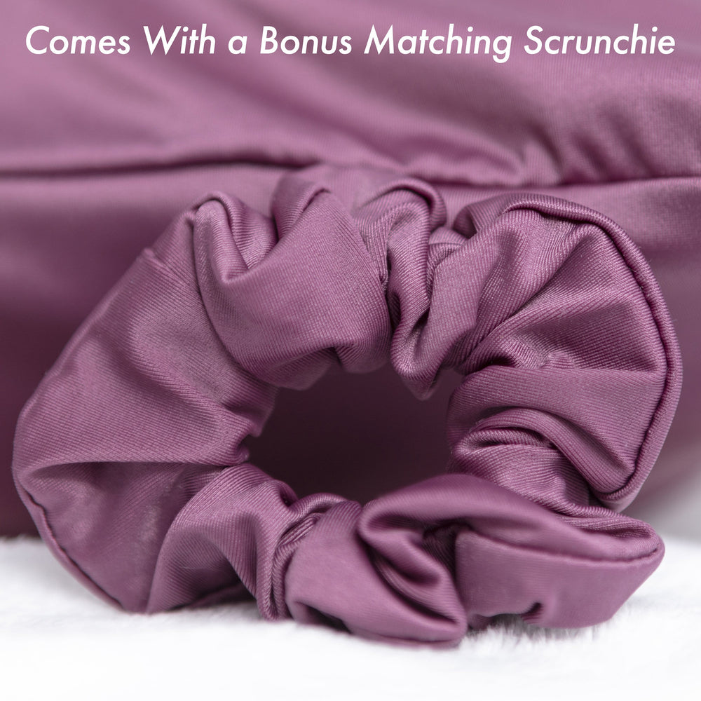 Ultra Silk Like Beauty Pillow Cover - Blend of 85% Nylon and 15% Spandex Means This Cover Is Designed to Keep Hair Tangle Free and Helps Skin - Bonus Matching Hair Scrunchie, Burgundy, Queen
