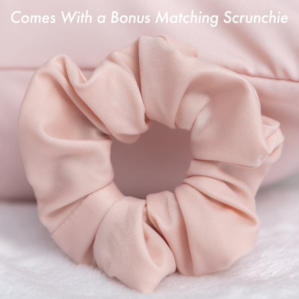 Ultra Silk Like Beauty Pillow Cover - Blend of 85% Nylon and 15% Spandex Means This Cover Is Designed to Keep Hair Tangle Free and Helps Skin - Bonus Matching Hair Scrunchie, Cream Peach, Queen
